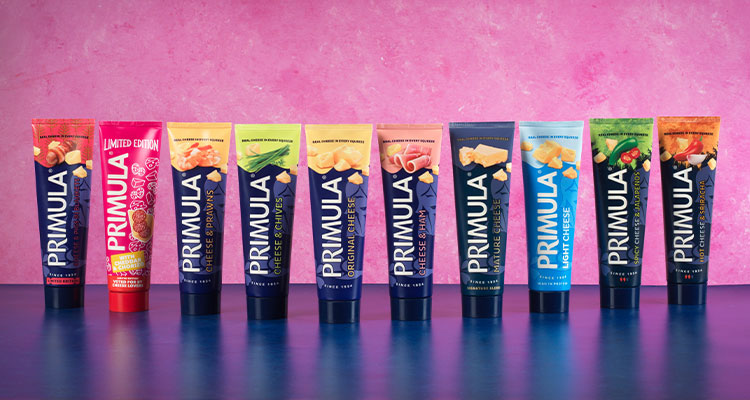 Row of Primula spreadable cheese tubes