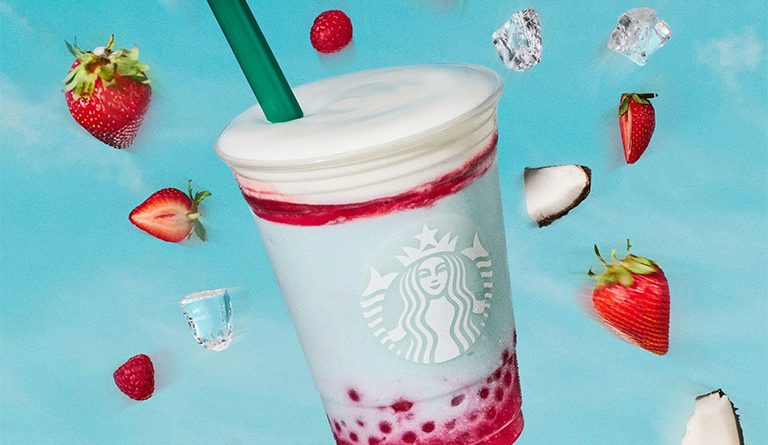 Product image of the new red, white and blue Starbucks Firework Frappuccino for July 4th