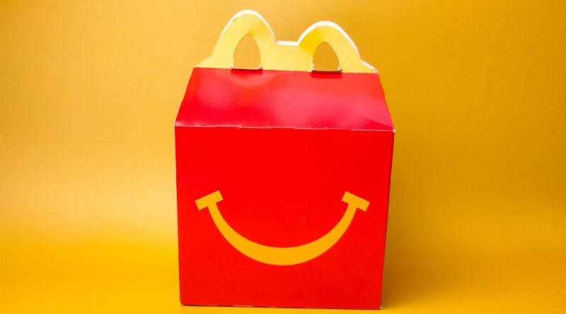 Mcdonald's classic red and yellow Happy Meal box to support Lil McDonald’s Happy Meal article