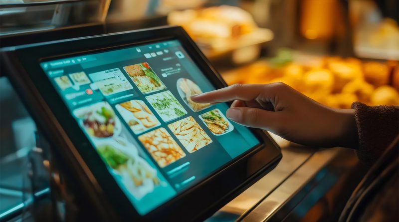 Touch screen with different food items to show fast-food AI technologies