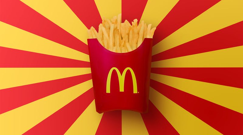 Mcdonald's fries on red and yellow background to support McDonaldland article