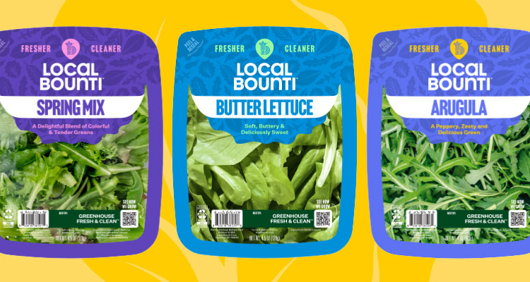 three different types of packaged greens from Local Bounti