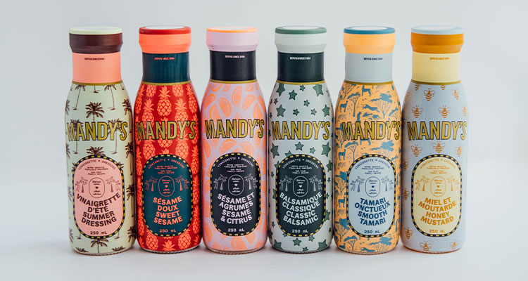 a collection of Mandy's salad dressings and vinaigrettes
