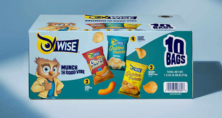 Wise Grab & Snack Variety Pack containing 10 individual bags of assorted Wise brand snacks.