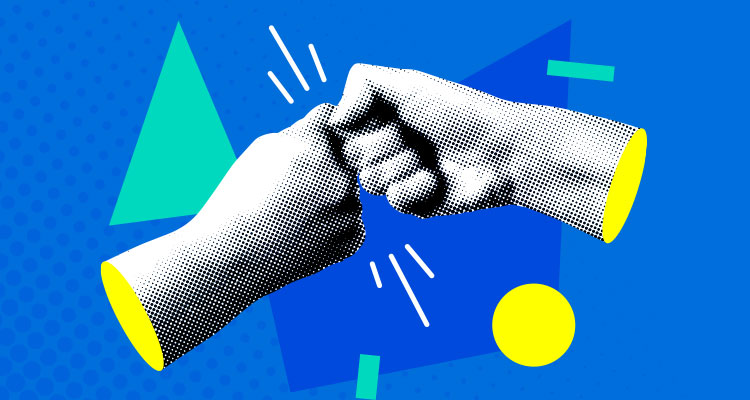a stylized depiction of a fist bump