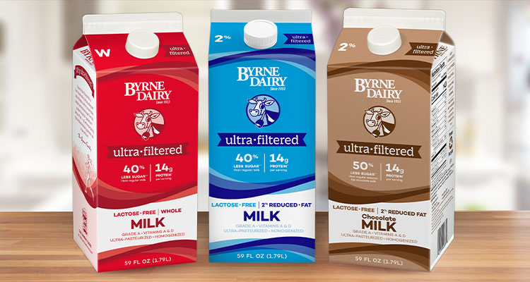 three cartons of Byrne Dairy ultra-filtered, lactose-free milk
