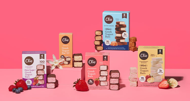 various Clio Greek Yogurt Bars and Mini Bars.