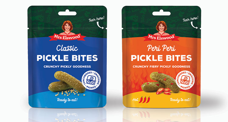 Mrs Elswood Pickle Bites, a range of on-the-go snacking pickles available in convenient 50g pouches