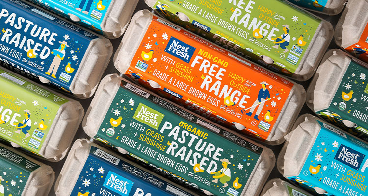 arious cartons of Nest Fresh eggs, highlighting their different classifications and features.