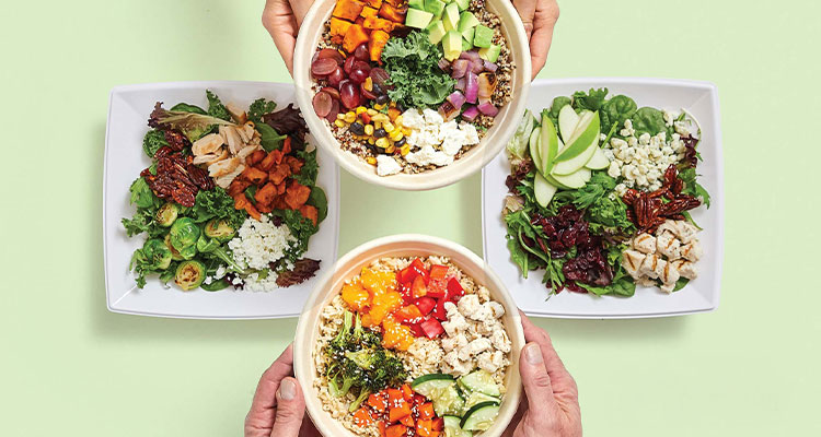 a variety of custom-made salads and warm grain bowls from the restaurant franchise Saladworks