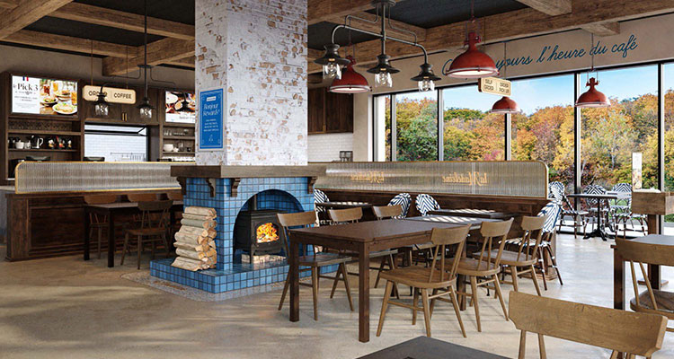 the interior of a cozy cafe or coffee shop