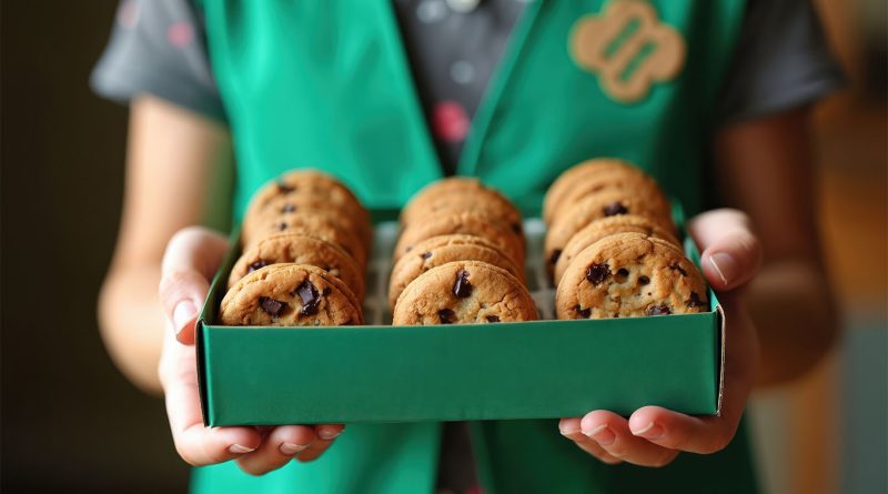 Girl Scout holding Exploremores cookie box during the 2026 cookie season